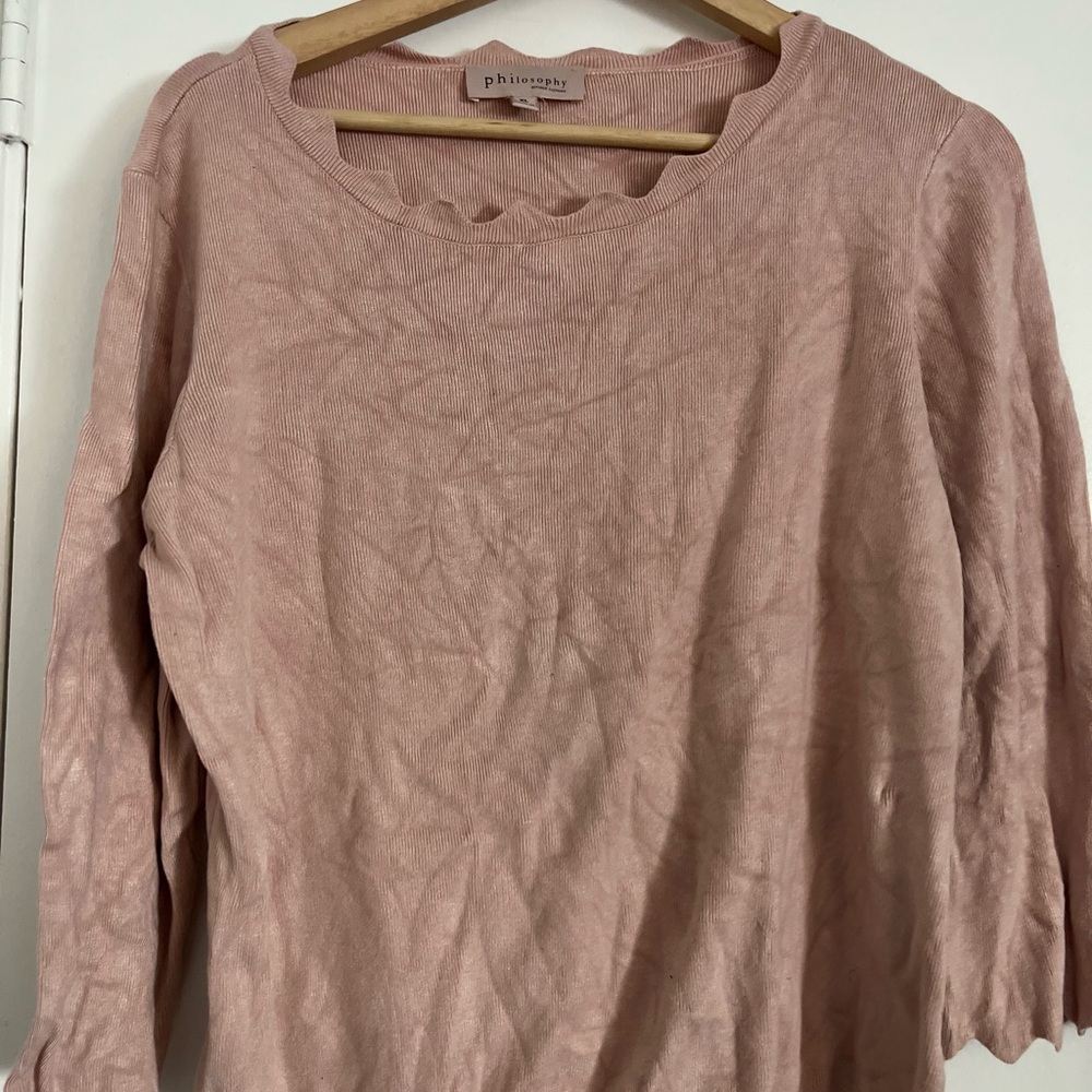 Philosophy Blush Pink Women's Sweatshirt with delicate scalloped edges